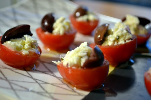 Cherry Tomatoes Stuffed with Marinated Feta