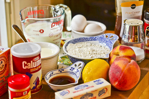 Waffles with Honey-Caramelized Peaches