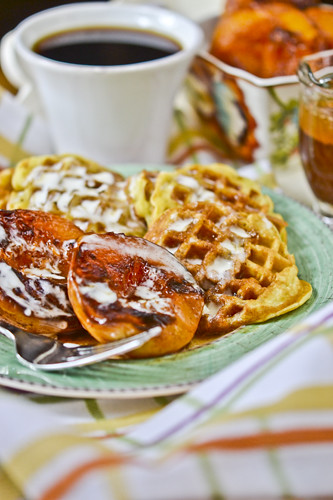 Waffles with Honey-Caramelized Peaches 5