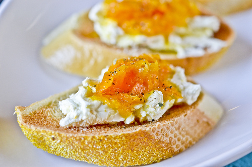 Goat Cheese Crostini with Orange & Black Pepper Marmalade 3